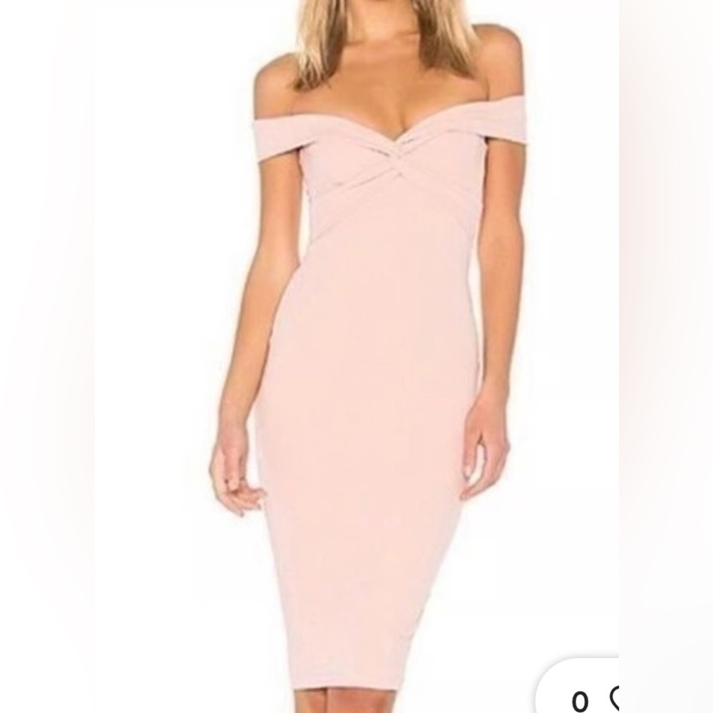 NWT Nookie Dolly Midi Blush off shoulder dress, party, wedding guest Medium